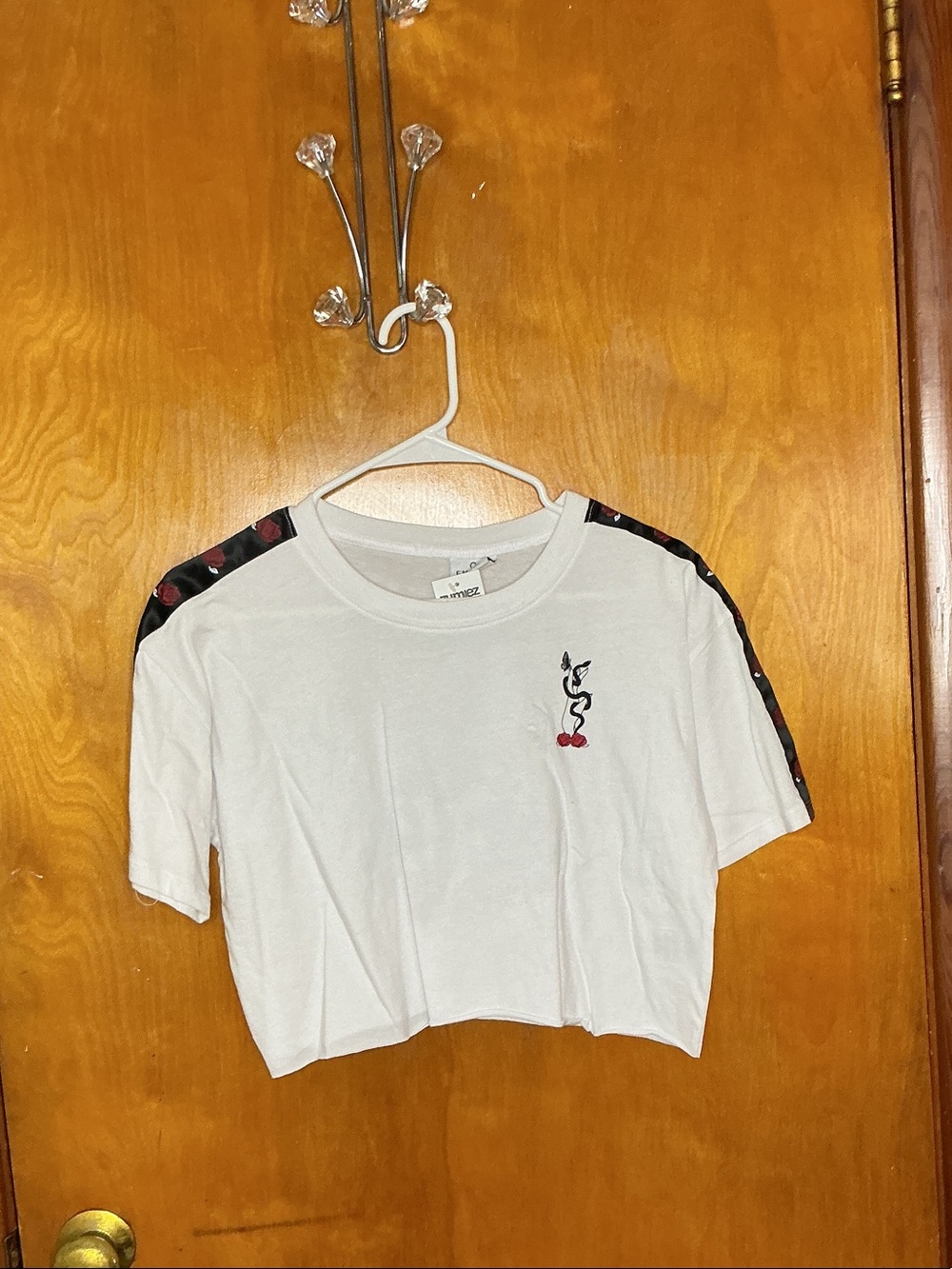 Empyre White Cropped Tee with Cherry Stripe Detail